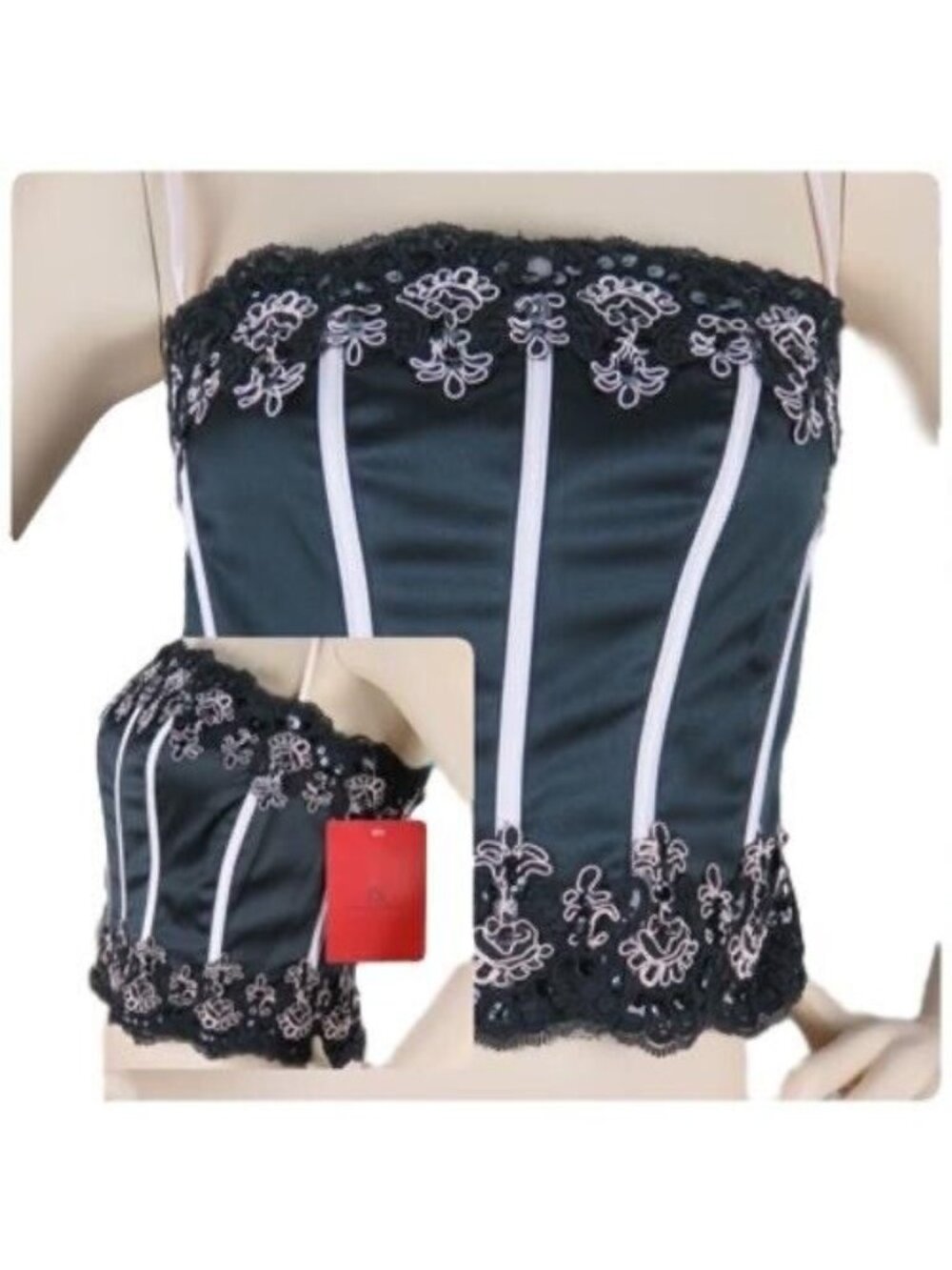 Corset Bustier Top Size 8 Womens Black Silver Elegant Lace Collections